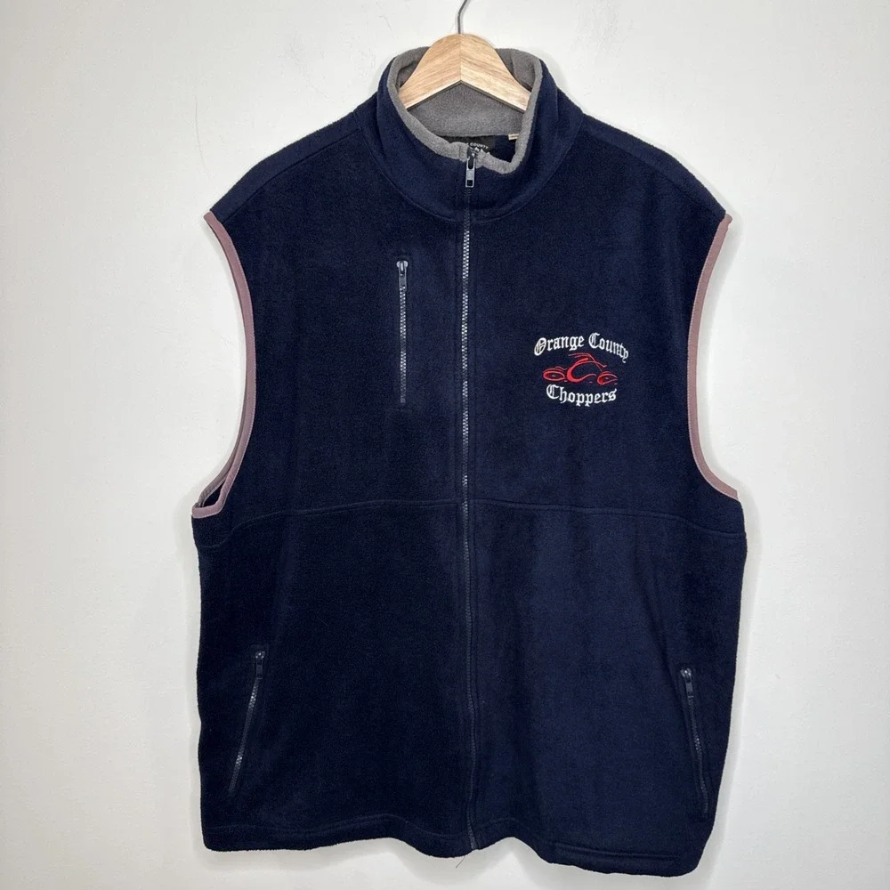Vintage Orange County Choppers Fleece Vest Mens XXL Blue Zip Up Embroidered Logo